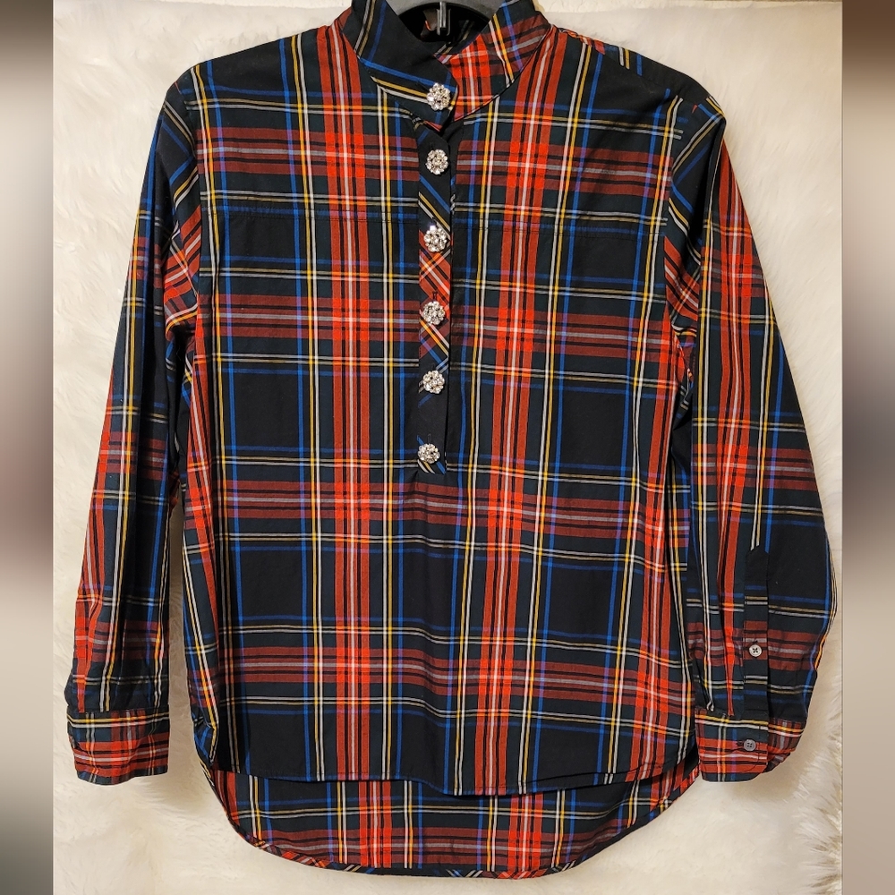 J. Crew Plaid with Rhinestones-Button Up - Picture 2 of 9